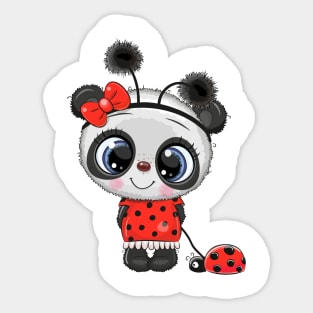 Cute panda girl with a ladybug on a leash Sticker